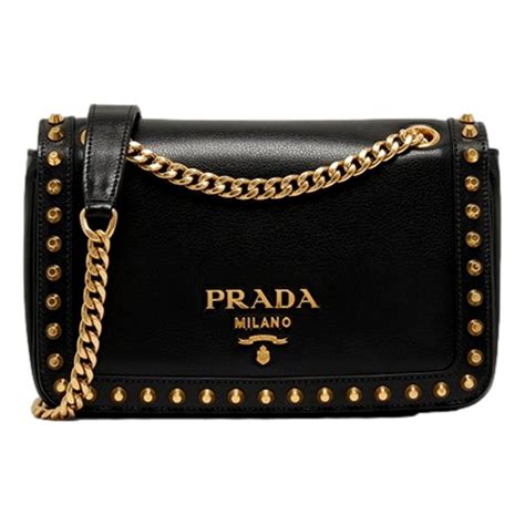 prada shoulder bag pattina studded black|black patent leather shoulder bag.